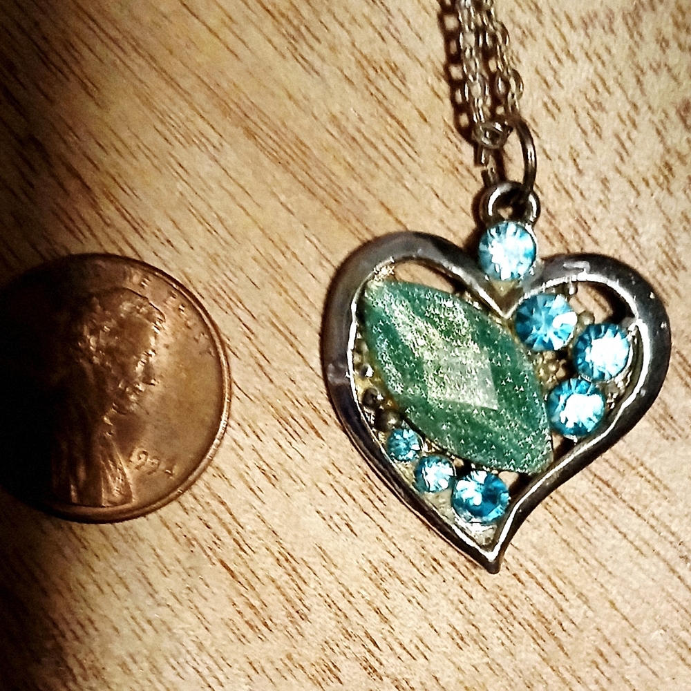 Elegant Green and Blue Heart Pendant Necklace